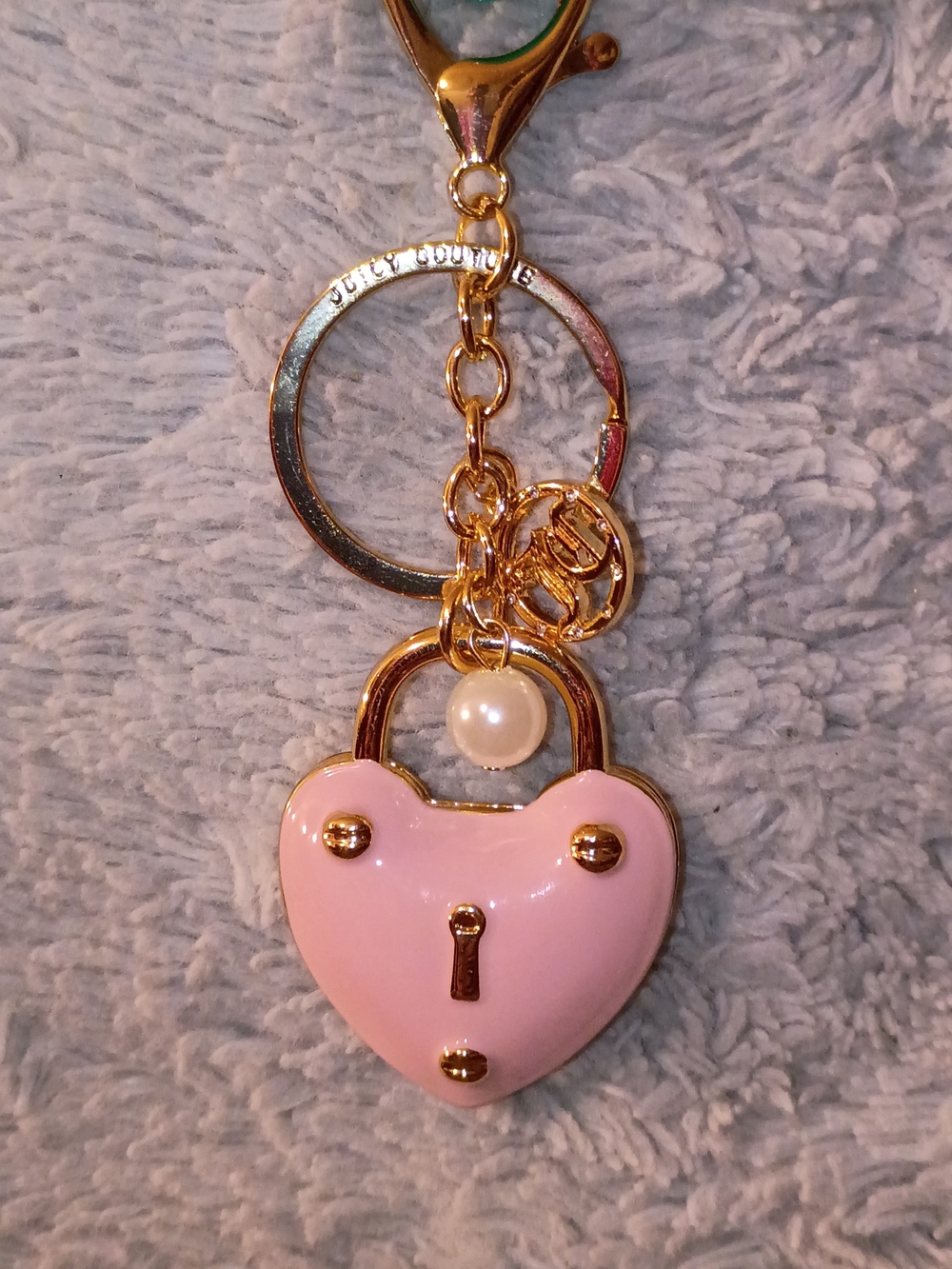 Juicy Couture Gold&Pink Heart Padlock Charm with Pearl Accent Great For Handbags